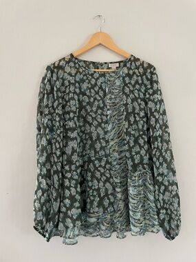 LOGO by Lori Goldstein Green Patterned Blouse